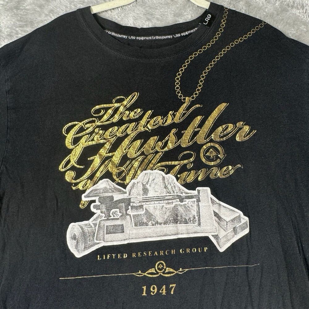 Lifted Research Group LRG Roots Shirt Men's XL Black Gold Greatest Hustler Tee